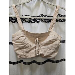 Le Lis Collection beige linen blend bustier crop top tank with bow smocked M